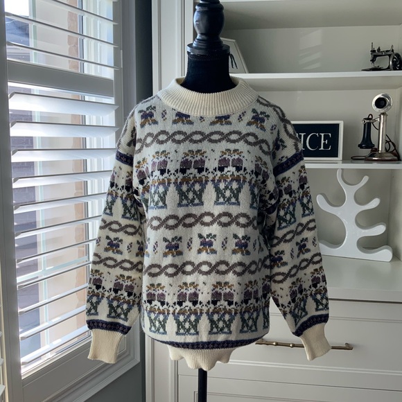 Vintage 80’S CLARISSA BELLINI Wool Ivory Knit Patterned Sweater Women’s SZ Small - Picture 16 of 16